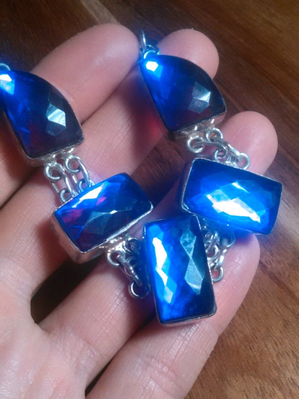 Faceted Purple Five Stone Silver Plated Bracelet (7 to 7.5 Inch) - Picture 8 of 15